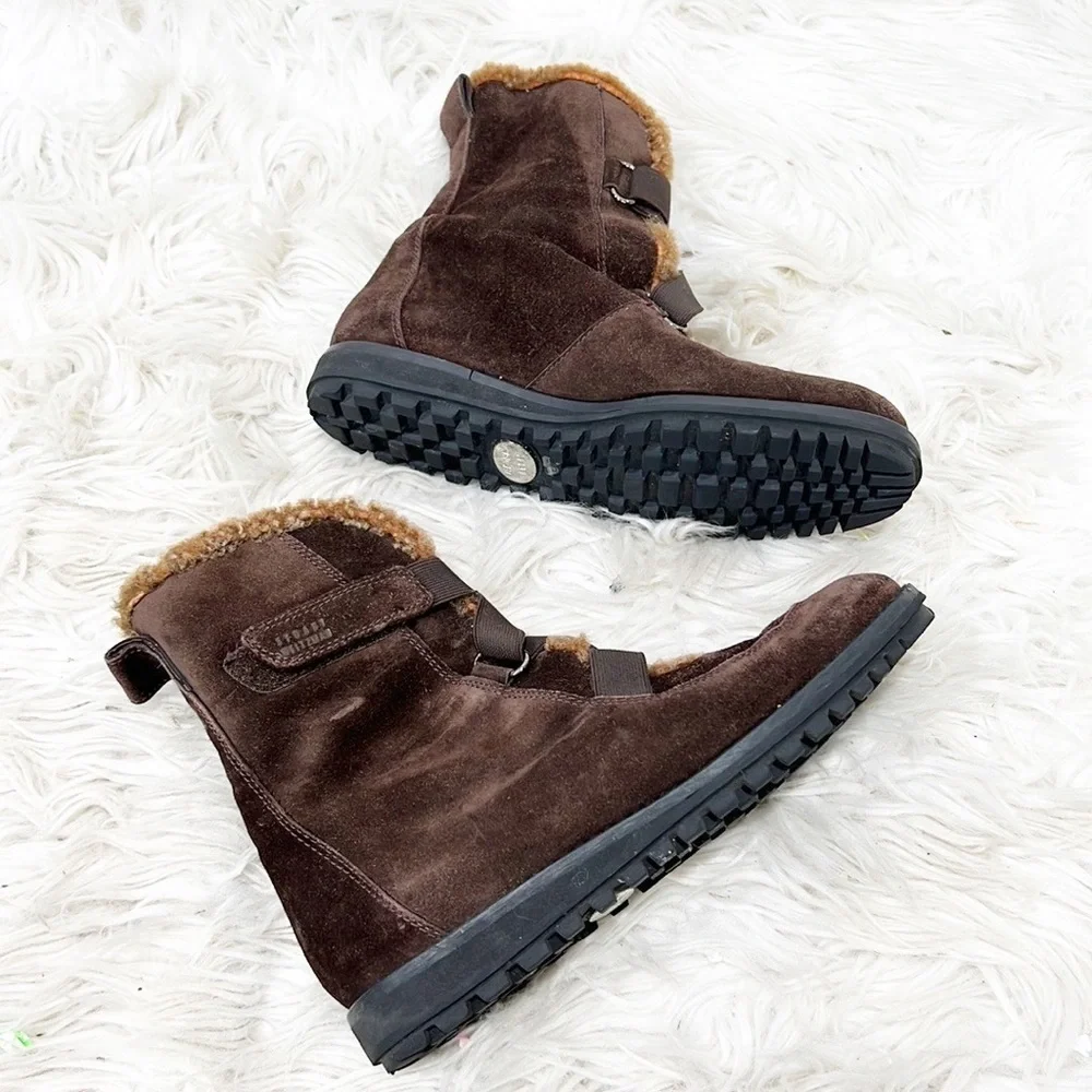 STUART Weitzman Brown Suede Velcro Strap Winter Boots Booties 7